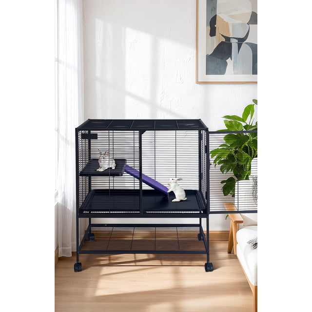 Small Animal Cage Walmart - Large 4-Tier Heavy Duty Metal Enclosure with 3 Platforms, 3 Ramps & Hammock - Removable Tray & Lockable Wheels - Ideal for Rats, Ferrets, Chinchillas