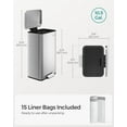 thumbnail image 2 of Kitchen Trash Can, 10.5 Gallon (40 L) Garbage Can, Large Step Trash Bin with Lid, Stainless Steel, Soft Close, 15 Trash Bags Included, Silver, 2 of 7