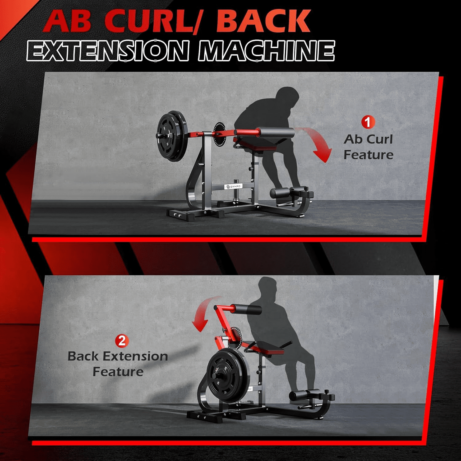 GYHPD Ab/Back Machine, AB Crunch Back Extension Machine with Armrests, Adjustable Core Muscle Strength Training Machine, AB Workout Machine for Upper Body Workout, Home Gym Equipment