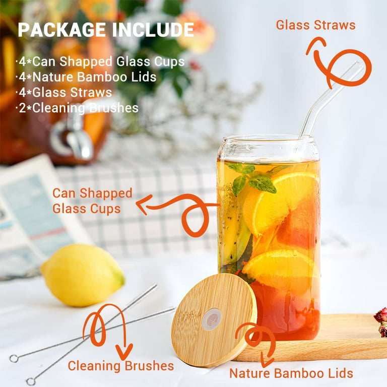 A Glass A Lid A Straw 4pcs Set 16oz Can Shaped Glass Cups, Smoothie Cu –  The Lily Rose Store