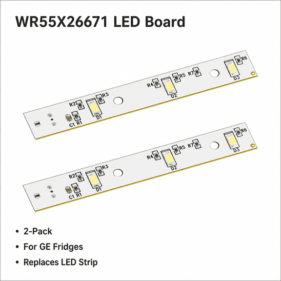 2-Pack WR55X26671 LED Refrigerator Light Board, Replacement LED Strip for GE Fridge Freezer, Fixes Dimming & Flashing Issues