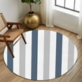 thumbnail image 3 of Blue Gray Striped Large Area Rugs for Bedroom Living Room, Soft Non Slip Carpet Bedside Rug, Farmhouse Stripe Art Round Floor Cover Kitchen Accent Rug 7' for Dining Room/Office, 3 of 9
