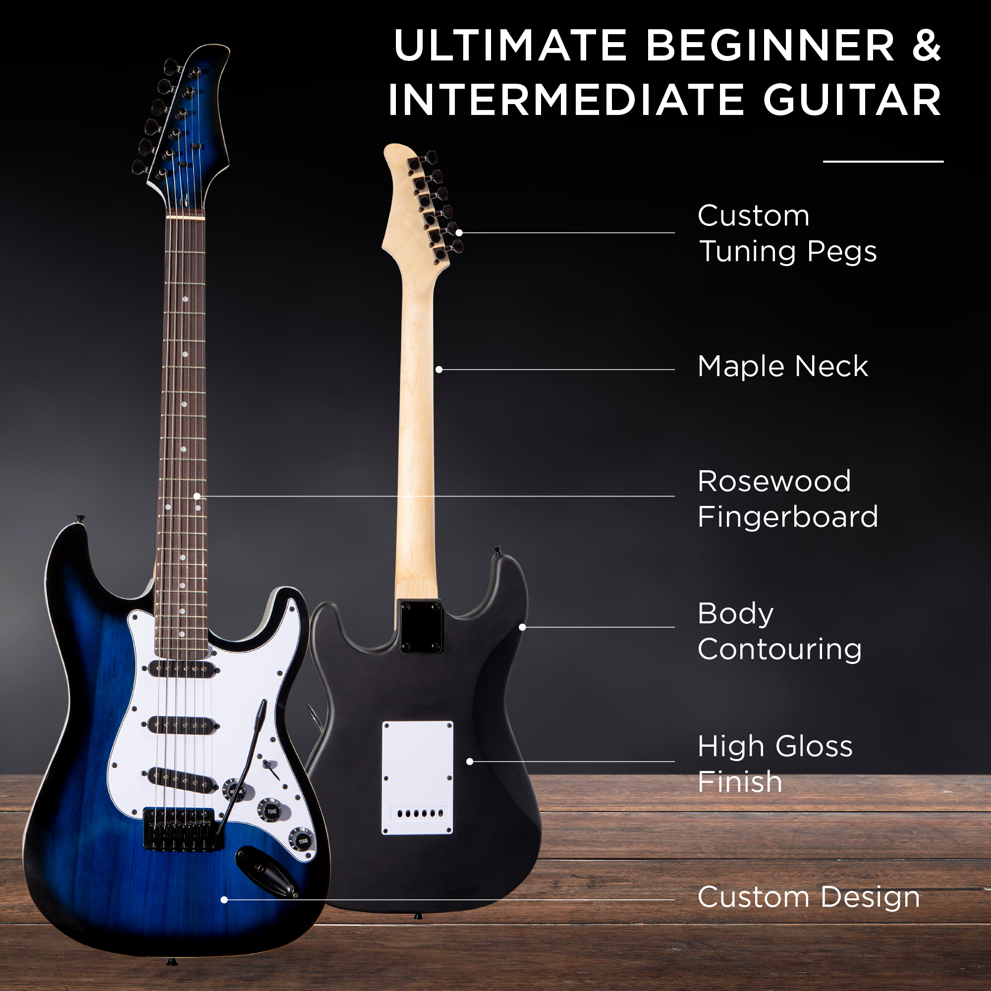 Best Choice Products 39in Full Size Beginner Electric Guitar Kit with Case, Strap, Amp, Whammy Bar - Hollywood Blue - image 3 of 6