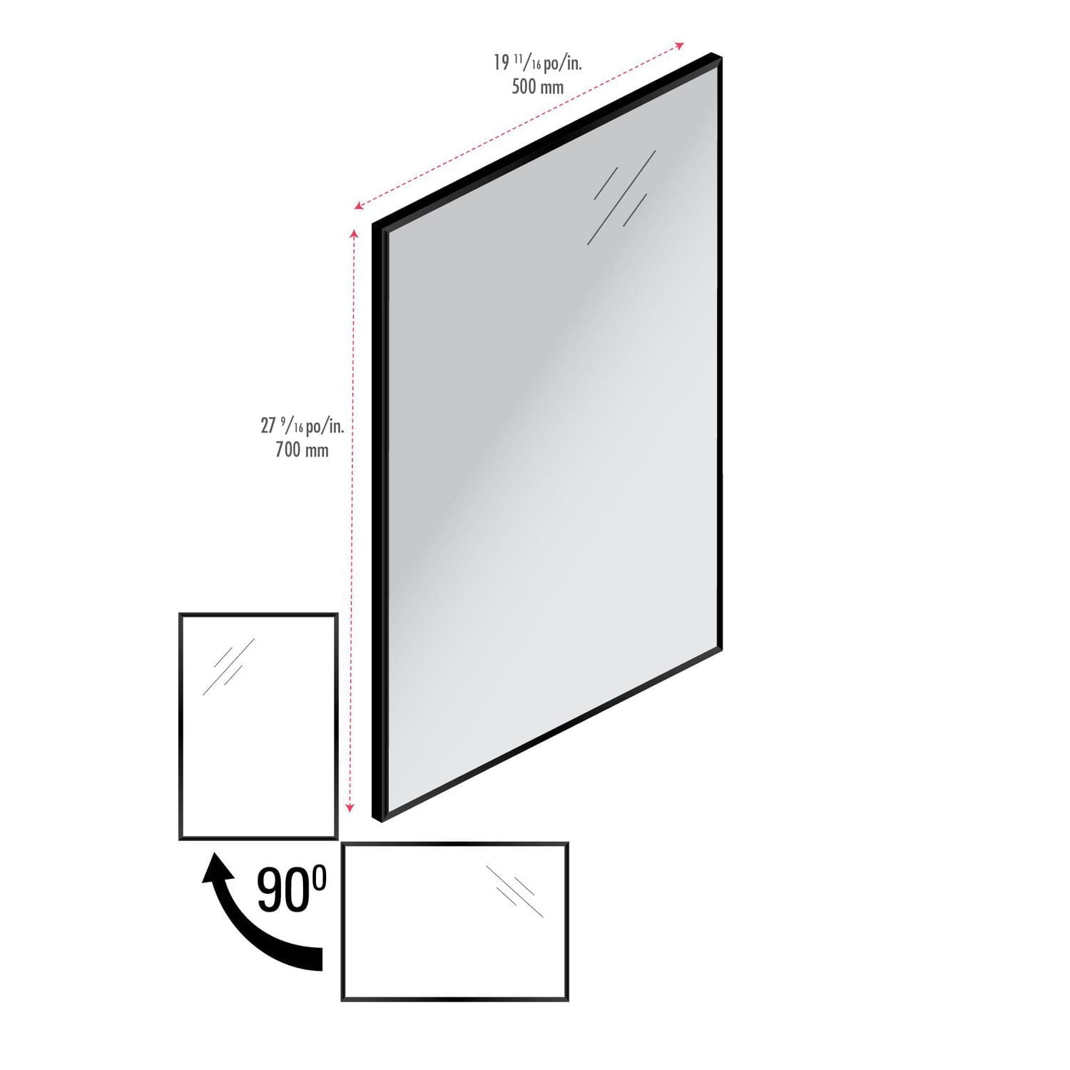 The akuaplus® bathroom aluminum rectangular Mirror - 20 in. x 28 in.