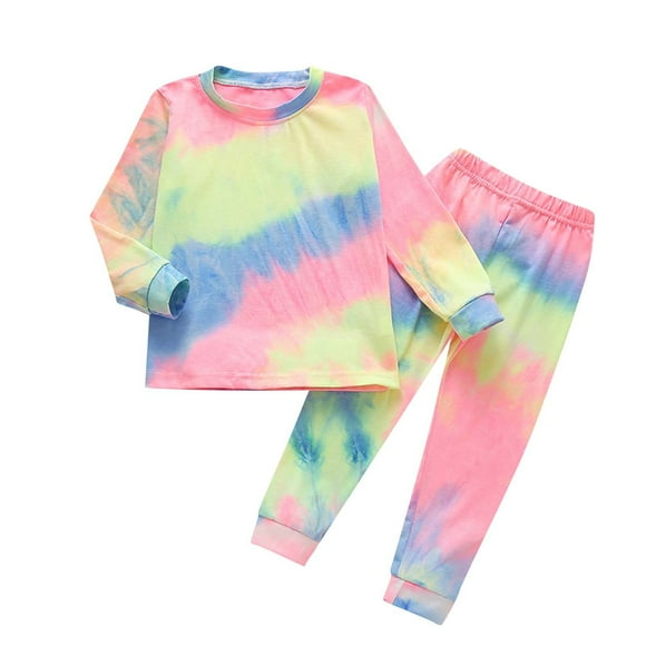 Ropa Para Niñas Bebés Traje Para Niños Pequeños Arco Iris Tie-Dye Top De Manga Larga Pantalones Ropa Traje Multicolor Odeerbi LM103-1048