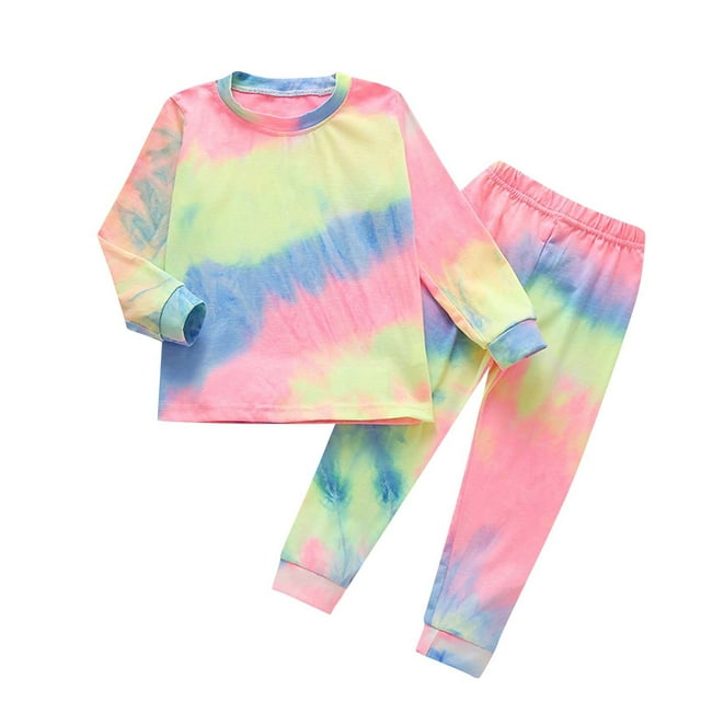 Ropa Para Niñas Bebés Traje Para Niños Pequeños Arco Iris Tie-Dye Top De Manga Larga Pantalones Ropa Traje Multicolor Odeerbi LM103-1048