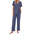 thumbnail image 2 of Cavosen Womens 2 Piece Outfits Pajamas Set Button down Soft Sleepwear Short Sleeve Collar Shirts Long Pants Nightwear Striped Pjs with Pocket Comfort Home Loungewear Blue S, 2 of 6