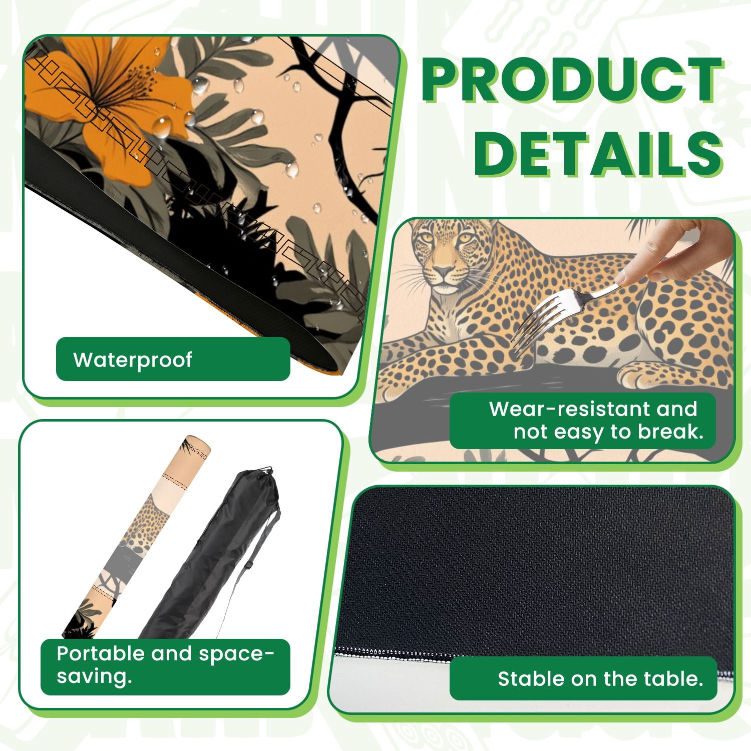 Mahjong Mat 31.5" x 31.5" Leopard Resting Tree Branch Tropical Jungle Orange Flowers Non-Slip Noise Reduction American Mahjong Tiles Table Cover for Dominoes Poker Card Board Games Gift