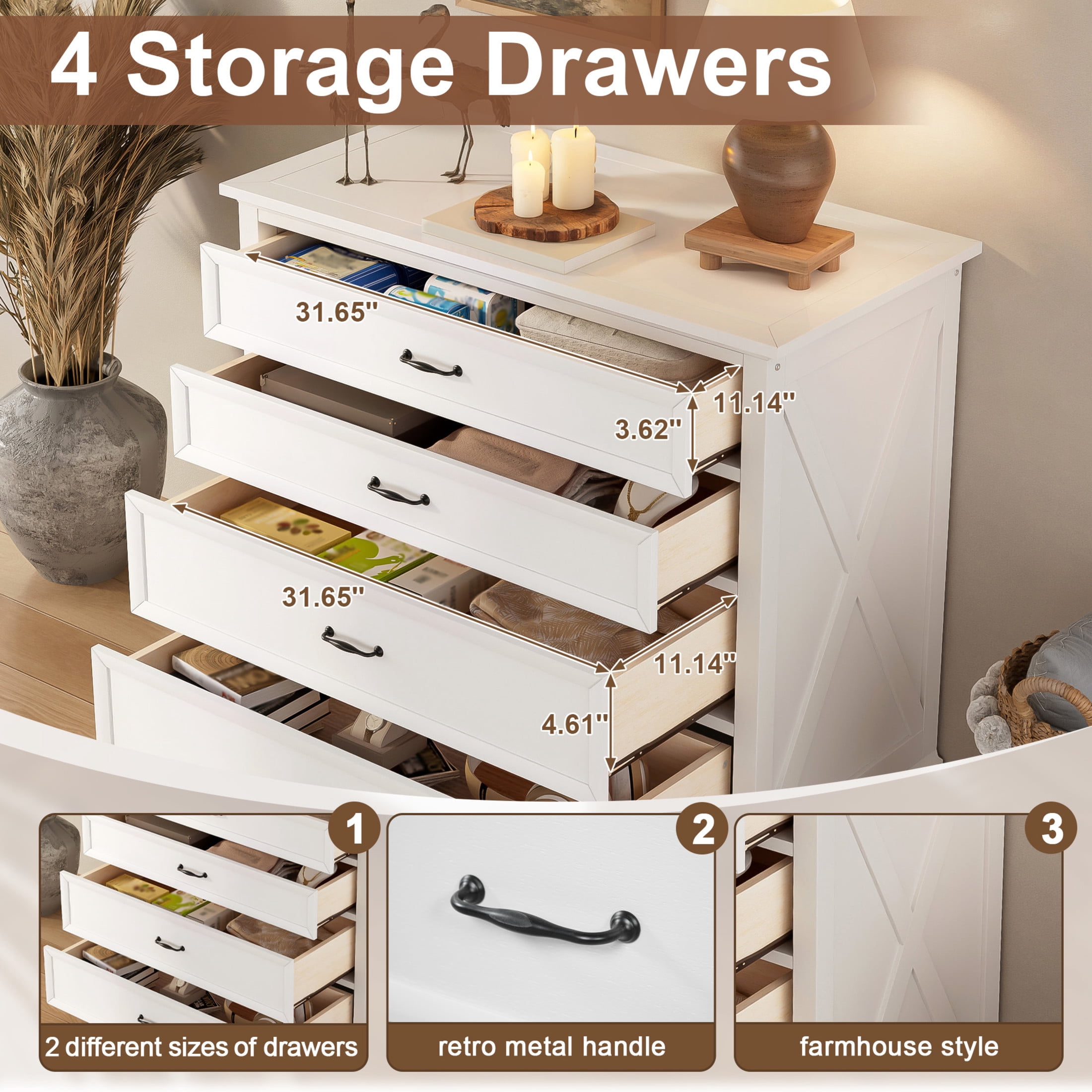 Noble House 4 Piece Queen Bedroom Set with Platform Bed, 2 Nightstands and Dresser, White