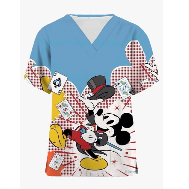 Women Disney Mickey Mouse Print Shirt Casual Short Sleeve Female O-neck Slim T-Shirt Streetwear Lady Sprint shirt Tops Children4XL Gao Jinjia LED