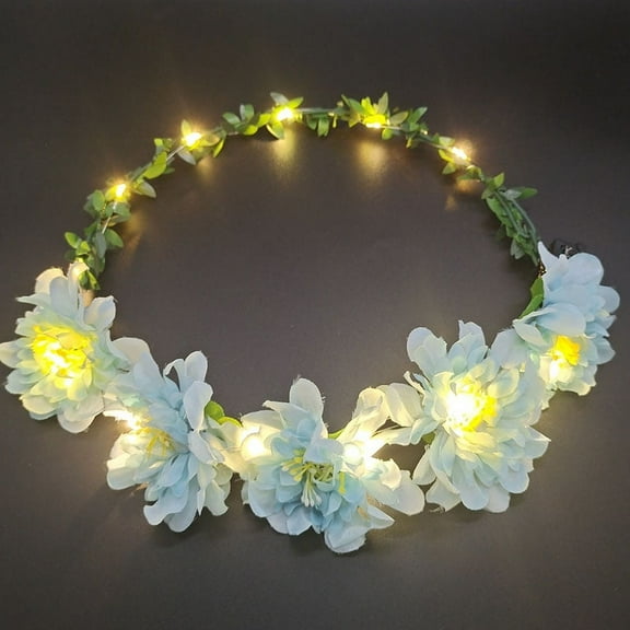 Wedding Rose Crown Flower Headband LED Light Wreath Garland Women Girl Garland Luminous Hairband Christmas Valentine's Day Gifts (F)