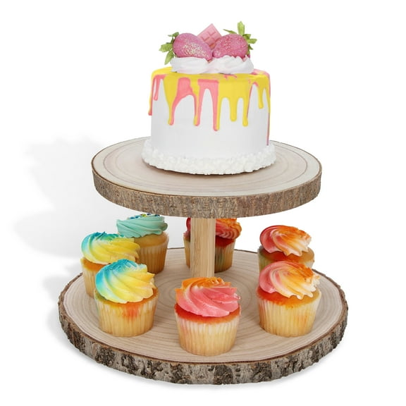 7Penn Rustic Cake Stand - 2 Tier Wooden Boho Wedding Dessert Display Shelf