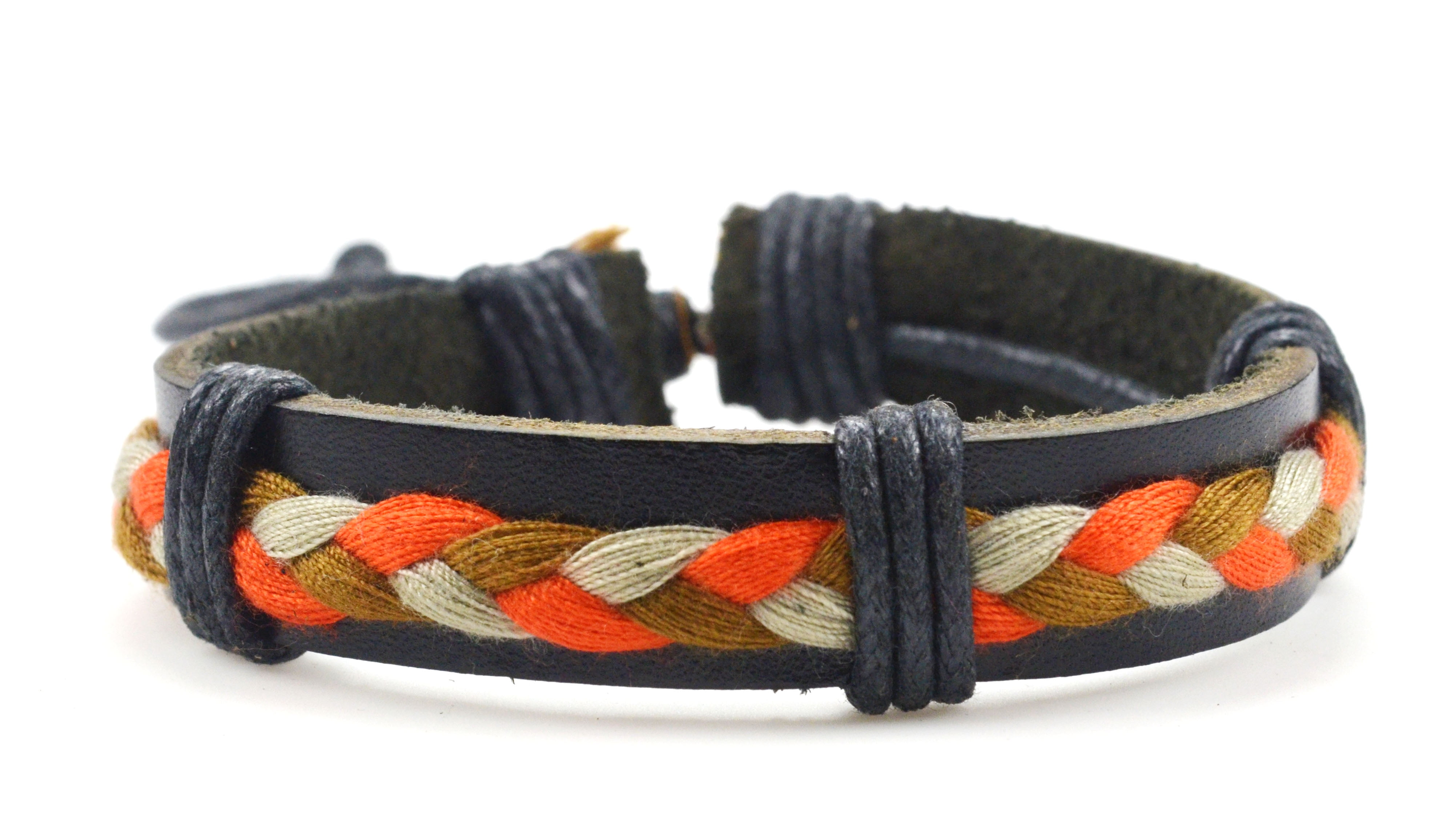 Women Men Tribal Brown Orange Beige Woven Braided Leather Adjustable Bracelet