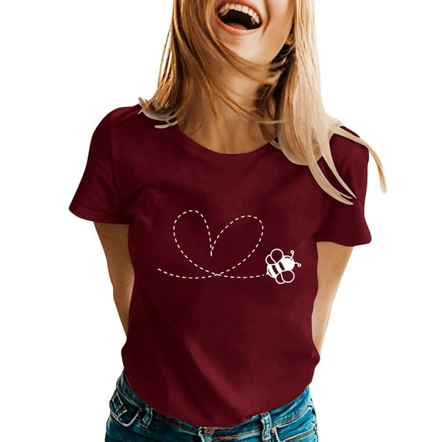 TSADFHJI Chemises pour Femmes TTG T-Shirt à Manches Courtes Imprimé de Printemps pour Femmes à Col Rond Haut