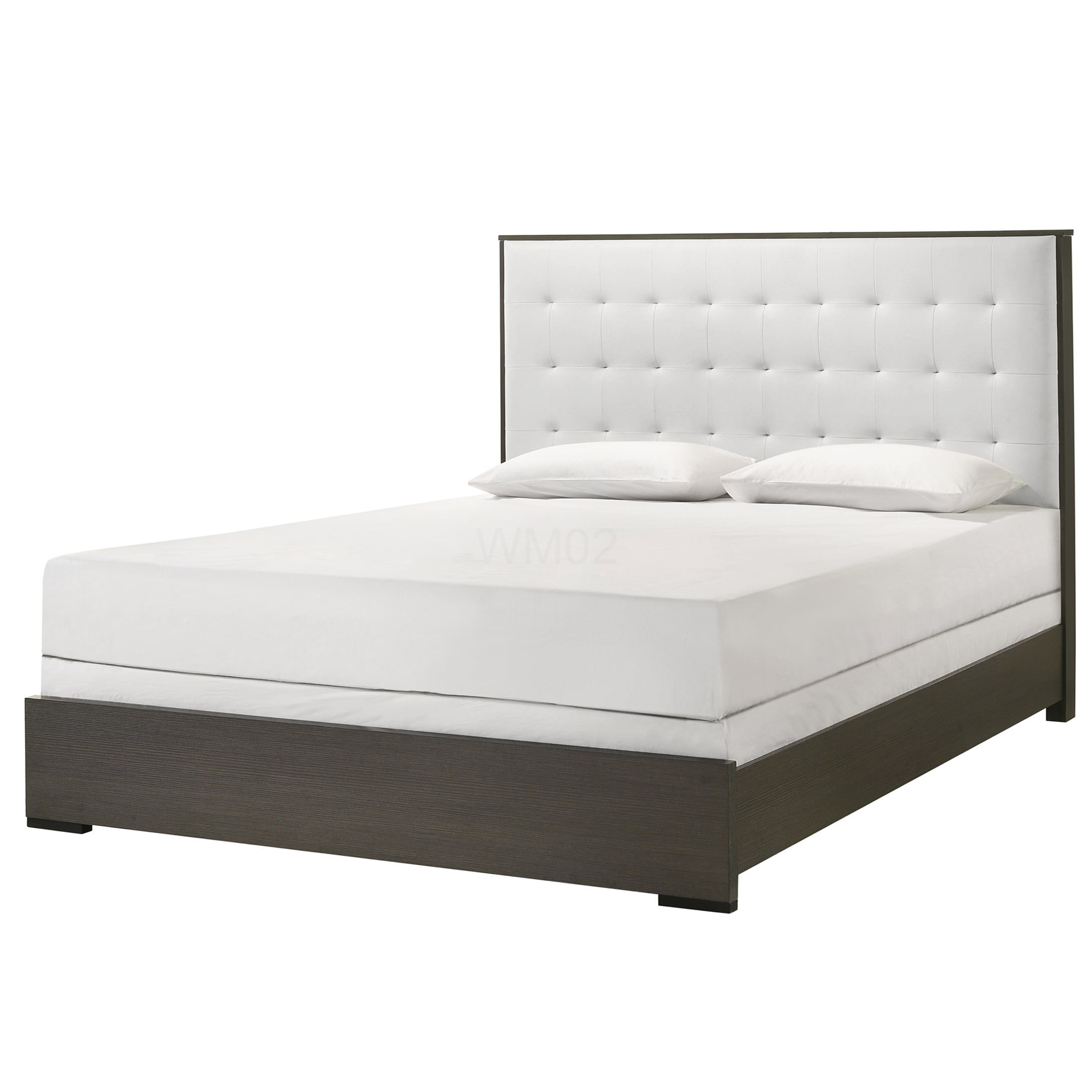 Queen Upholstered Bed Frame with Button Tufted Headboard, Modern Low Profile Platform Bed, Strong Slat Support, Easy Assembly, Gray Beige Wood Bedroom Furniture