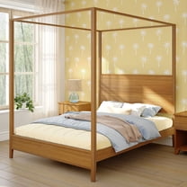Haven Canopy Bed with Square Post and Wood Headboard (Queen), Pecan