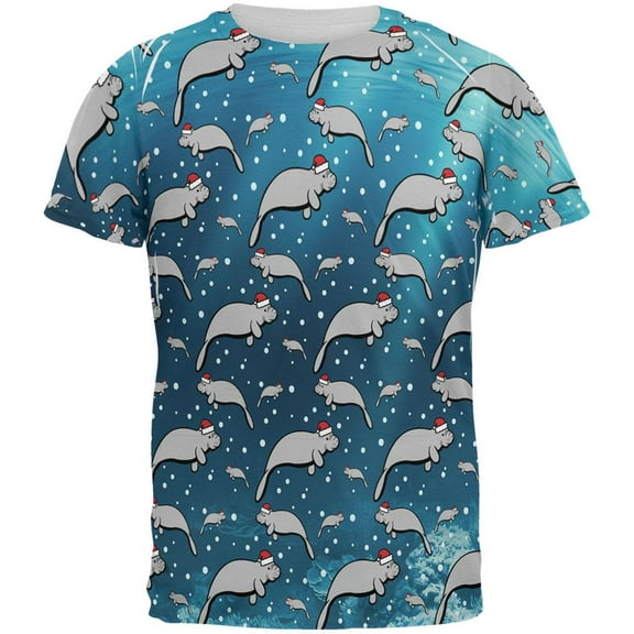 Christmas Manatee Floaty Potato Pattern All Over Mens T Shirt Multi LG