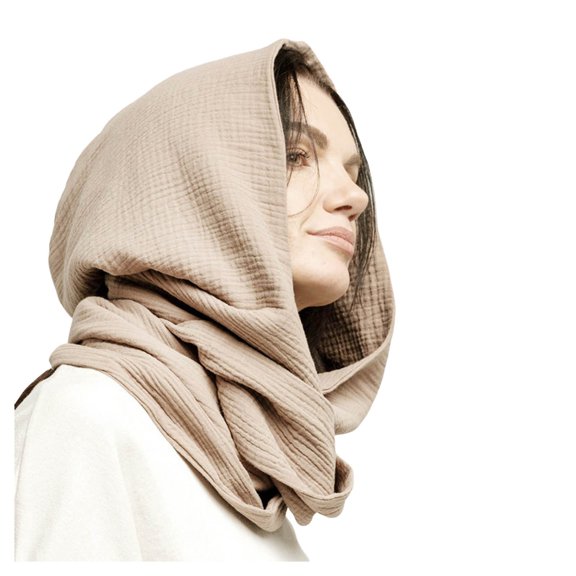 Ediodpoh Men Women Hooded Scarf Winter Scarf Crinkle Soft Scarf and Hat Combo for Warmth Beige