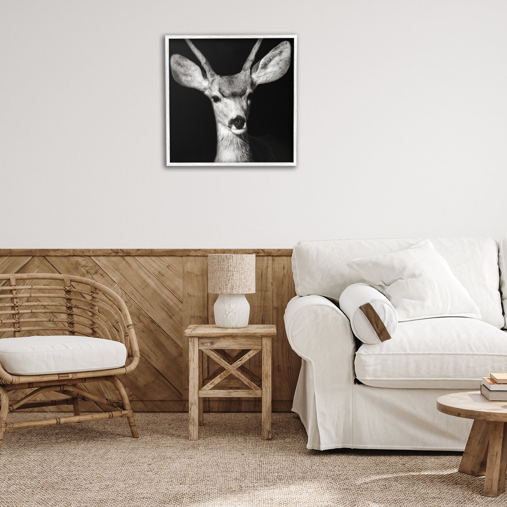Stupell Industries Gazing Deer Portrait Animals & Insects Photography White Framed Art Print Wall Art, 24 x 24