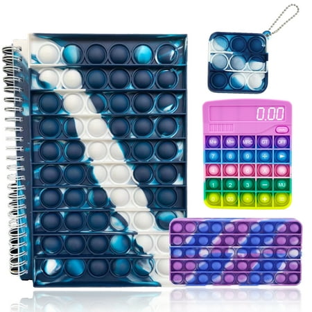 Pop Bubble Fidget Notebook Pencil Box Sensory Toy Set, Popper Simple Pencil Case, Poppet Pen Caps Fidget Toy, Stress Release for School Home College Office