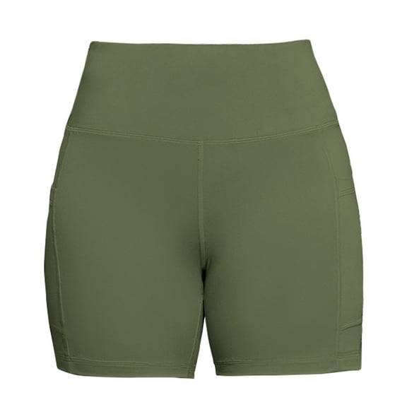 Audhol Womens Bike Shorts, Side Pocket without Embarrassing Line Fitness High Waist Thin Breathable Sports Pants for Women Running Shorts for Women Blackish Green L