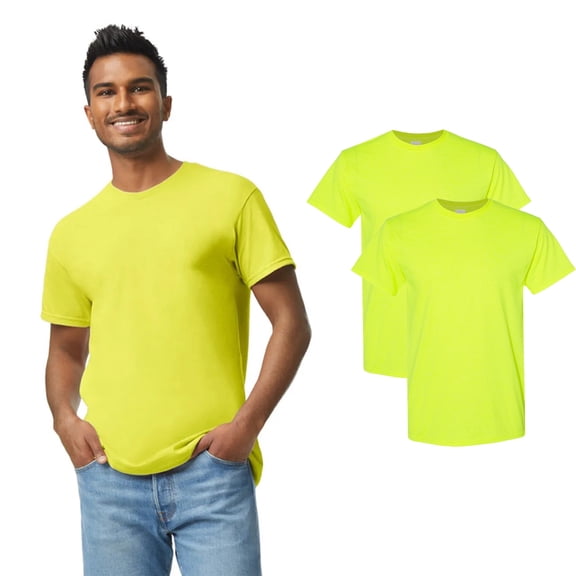 Gildan Hi-Vis Short Sleeve Work Safety T-Shirt | High Visibility Sustainable Construction Workwear, Safety Green Tee, 5.3 oz. 50/50 Cotton/Polyester, Pack 2, Size- 4XL