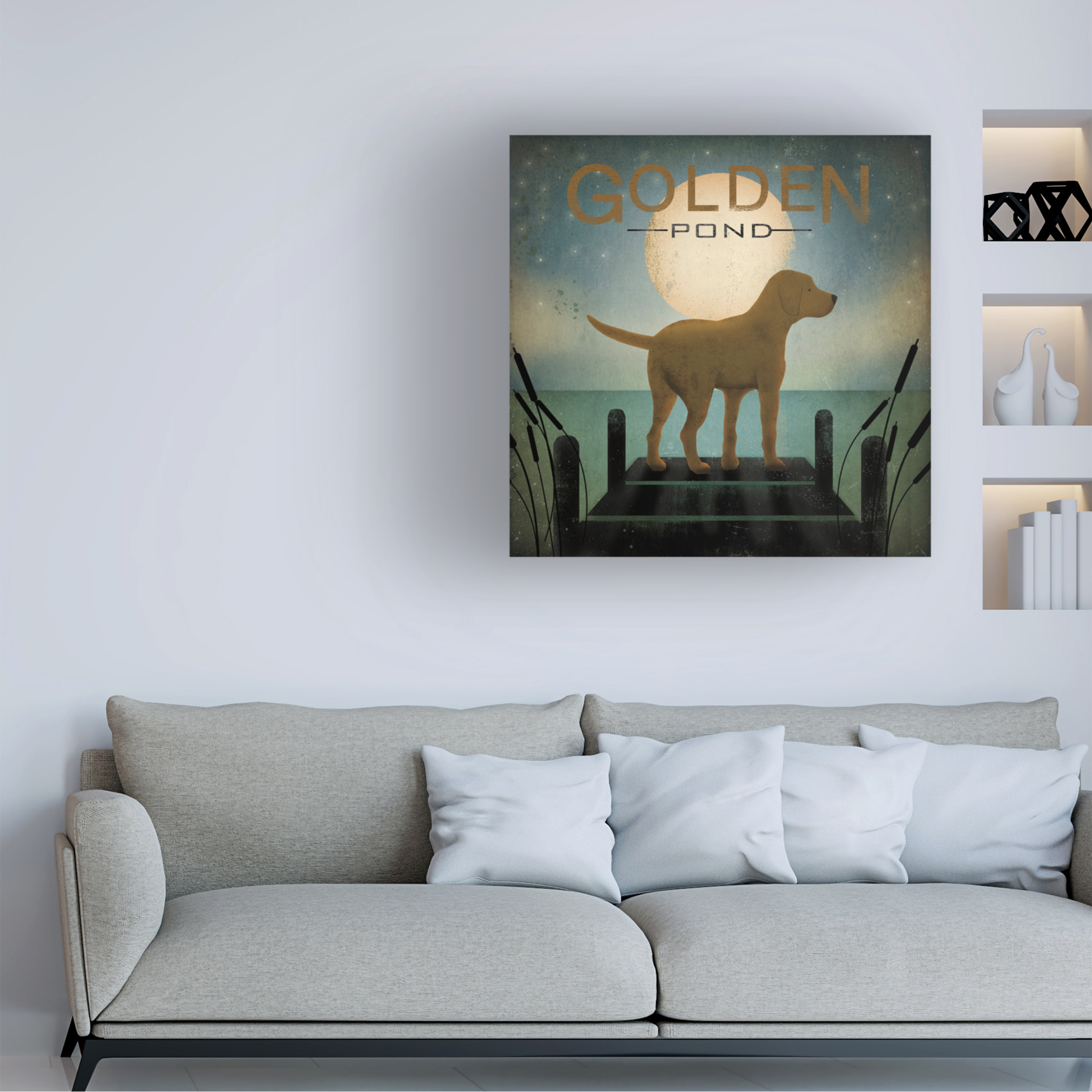 Trademark Fine Art 'Moonrise Yellow Dog - Golden Pond' Canvas Art by Ryan Fowler