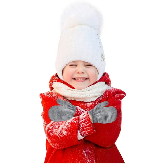 Povozer Toddler Magic Stretch Mittens Full Finger Knit Gloves Winter Warm Mittens(Gray,One Size)