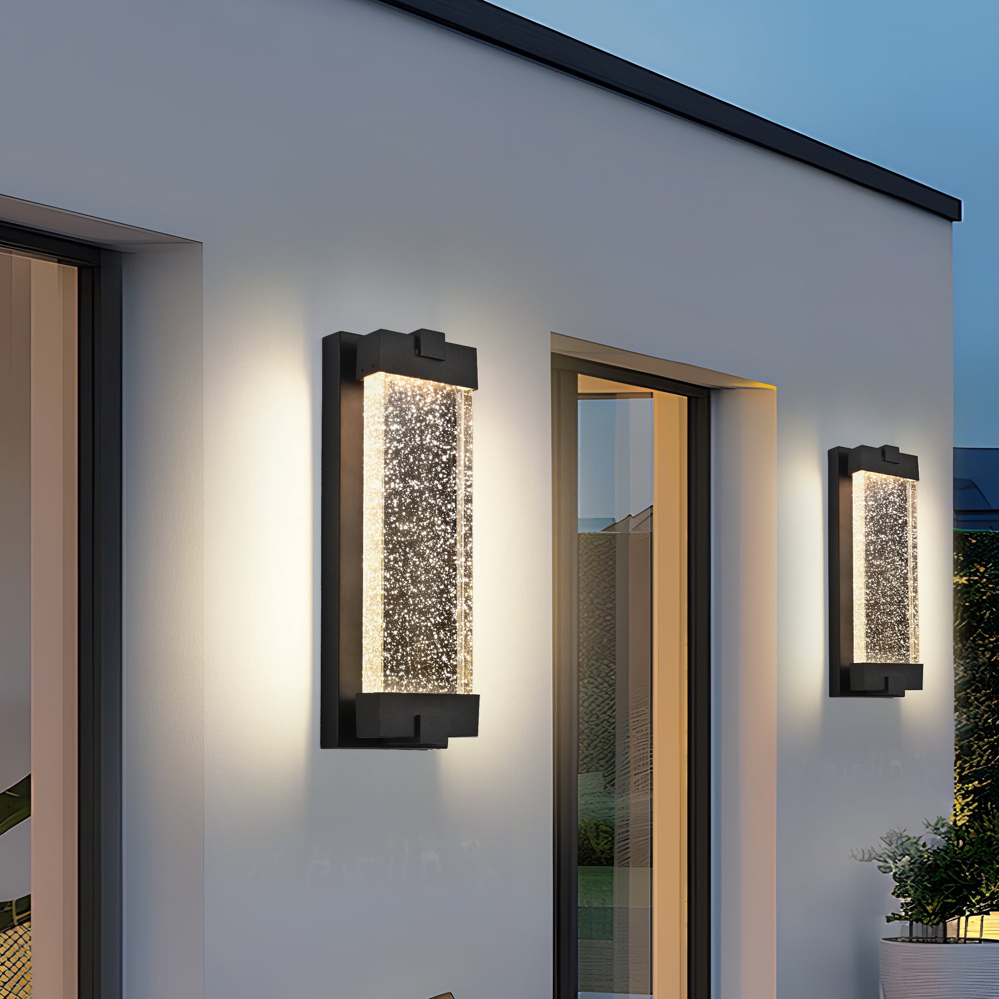 Leumius 19"(H) Black Outdoor Wall Light with Bubble Crystal Glass, LED Light Source, Weatherproof Exterior Sconce for Patio, Porch or Garage (1-Pack)