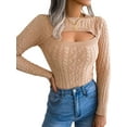 thumbnail image 1 of SAYOO Women's Cutout Knit Tops, Sexy Long Sleeve Cable Knit Round Neck Slim Fit Sweaters, 1 of 6