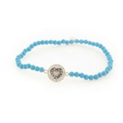 Elastic Turquoise Beads Heart Charm Bracelet in Sterling Silver