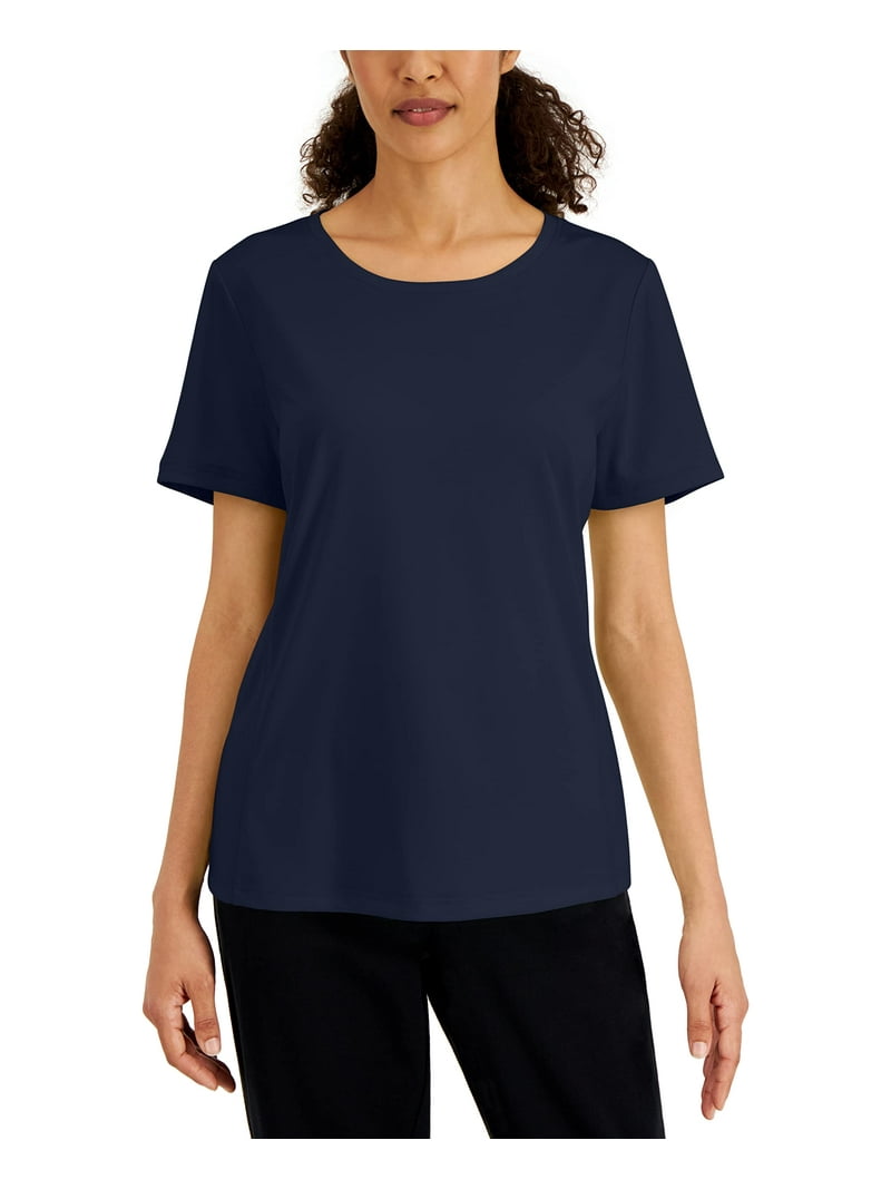 KAREN SCOTT Womens Green Knit Moisture Wicking Short Sleeve Scoop