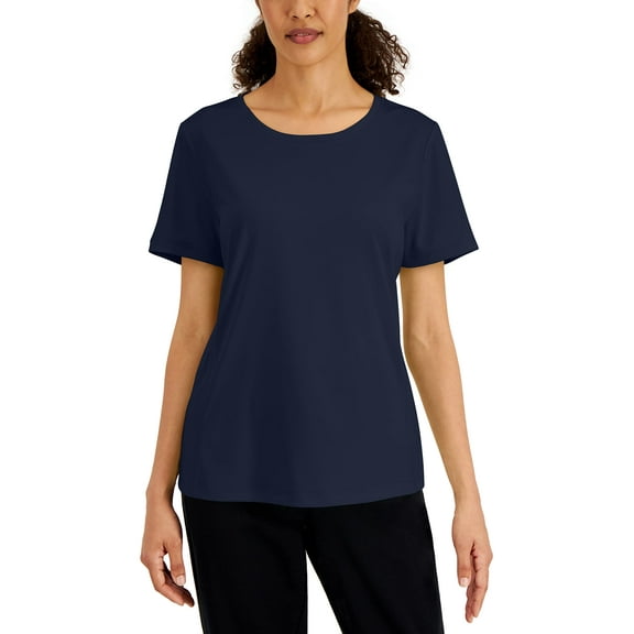 MSRP $18 Scott Karen Womens Short Sleeve Solid Knit T-Shirt Navy Size XL