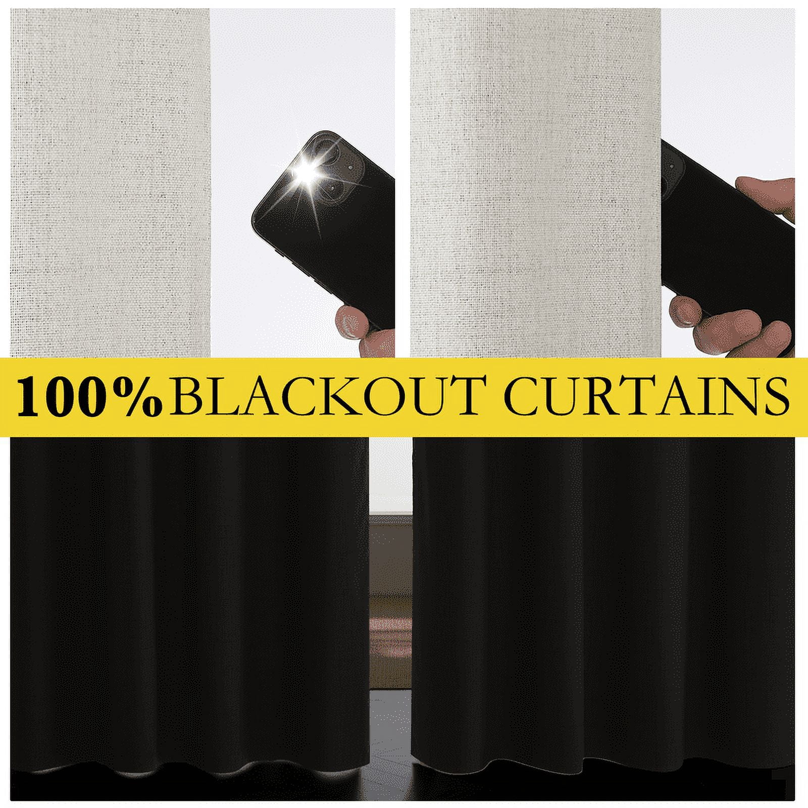 NICETOWN 100% Blackout Curtains for Bedroom Grommet Energy Saving Noise Reducing Solid Linen Drapes, W42 x L90, Angora, 2 Panels