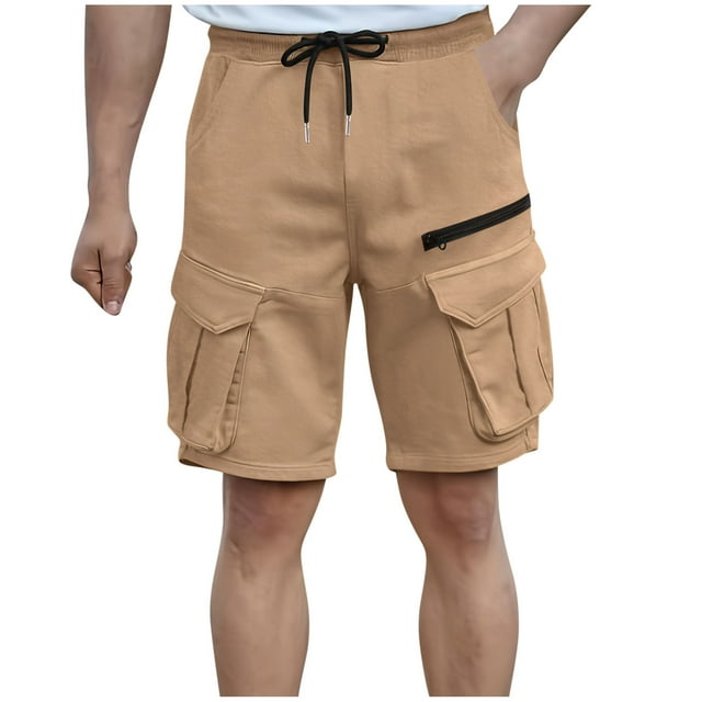 Shorts Décontractés pour Hommes Shorts à Taille Élastique Cargo Shorts Cargo pour Hommes Taille Élastique Course Randonnée Bermudas Longueur Genou Vêtements d'Été Décontractés avec Multiples Poches