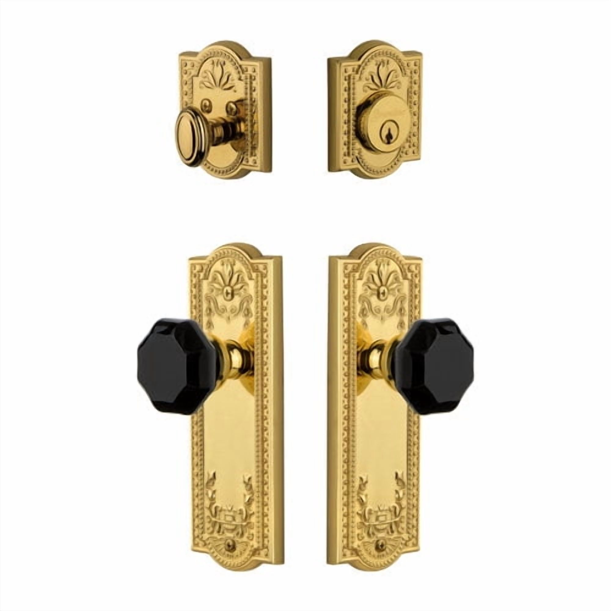 Grandeur Parthenon Plate Single Cylinder Knob Combo Pack with Lyon Knob and matching Deadbolt