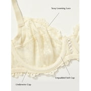 Wingslove Women’s Sexy Lace Bra Underwire Non Padded Full Coverage Unlined Plus Size Bralette,Beige 38C
