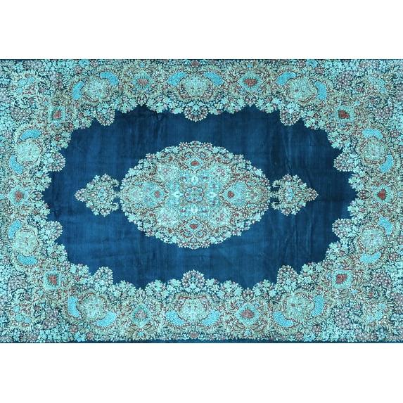 Ahgly Company Indoor Rectangle Medallion Light Blue Traditional Area Rugs, 7' x 9'