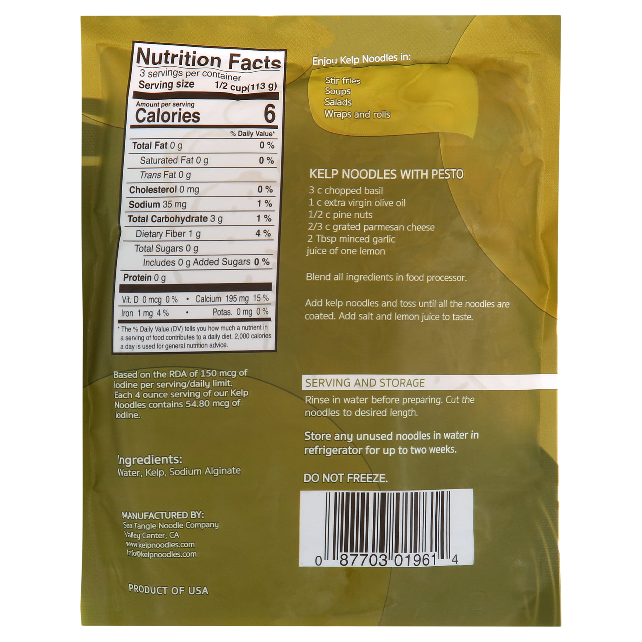 Sea Tangle Noodle Company Low Carb Kelp Noodles, 12oz (Pack of 6)