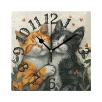 Cats Leaves Hearts Wall Clock Square Silent Non Ticking Battery Operated Clock for Home Bathroom Kitchen Bedroom Living Room