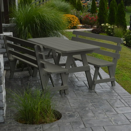 A & L Furniture Yellow Pine Couples Picnic Table with 2 Backed Benches