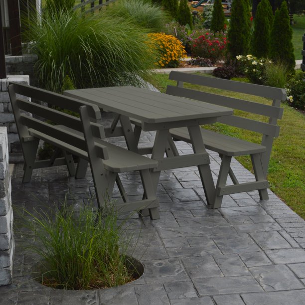 A Amp L Furniture Yellow Pine Couples Picnic Table With 2 Backed Benches Walmart Com Walmart Com