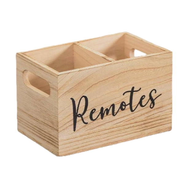 Soporte para control remoto, caja de almacenamiento de madera, organizador de almacenamiento de medios para escritorio, oficina, mesita de noche,