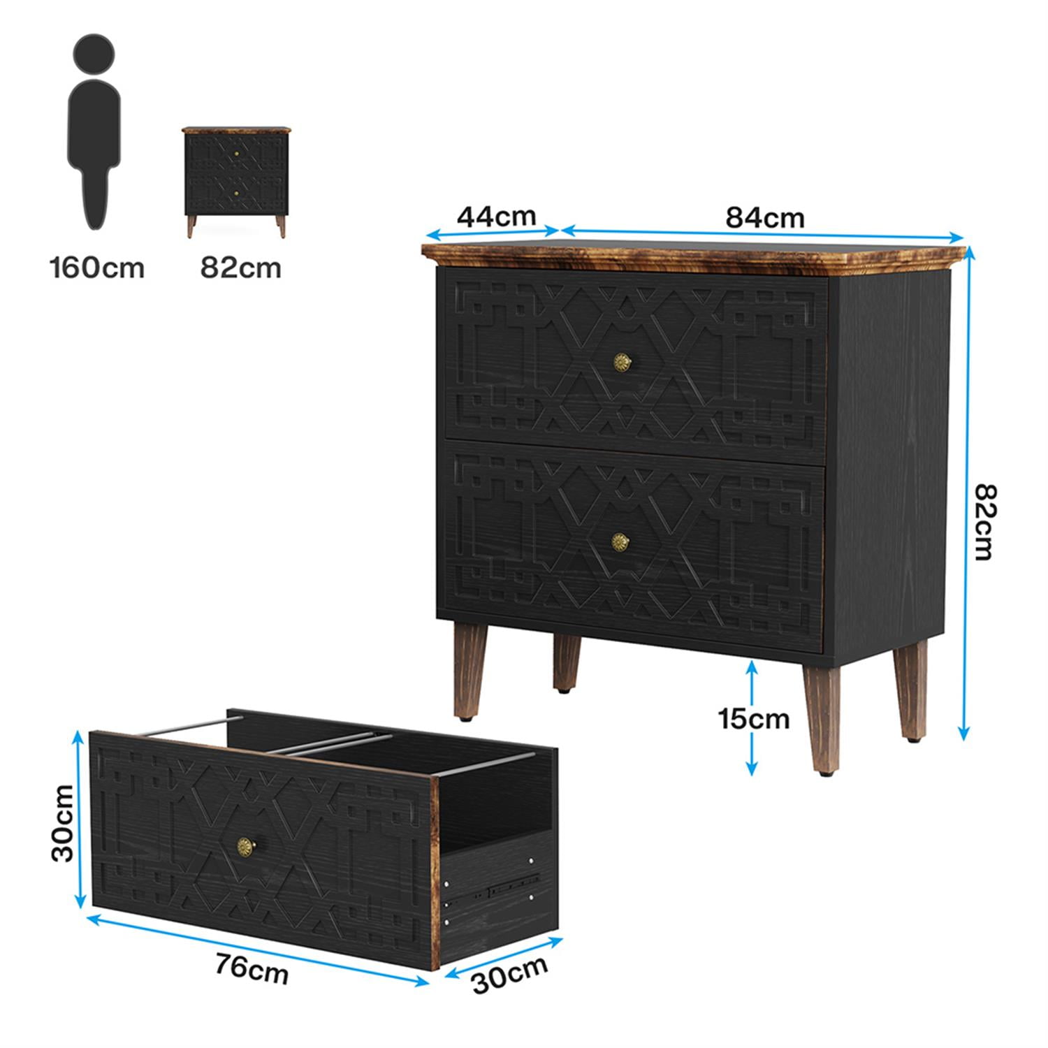 Demi Bonn 2-Drawer File Cabinet, Wood Filing Cabinet for Home Office, Printer Stand, for A4, Letter-Size Documents, Storage Cabinet for Home Office, Black