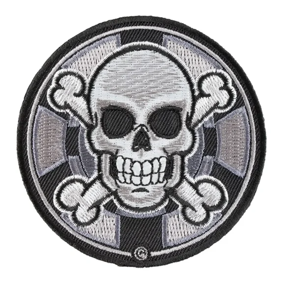 Skull and Bones Poker Chip  Gray and Black Round, Gambling Patches, Manufactured by PatchStop