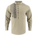 thumbnail image 4 of Betivan Men Printed Fashionable Casual Loose Button Placket Long Sleeve Stand-up Collar Blouse Shirt, 4 of 7