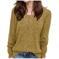 thumbnail image 1 of NINGMENG Womens Tops Solid Color Long Sleeve Tunic Crew Neck Sweaters Trendy Tops Pullover T-shirts Sportwear,Yellow,M, 1 of 5