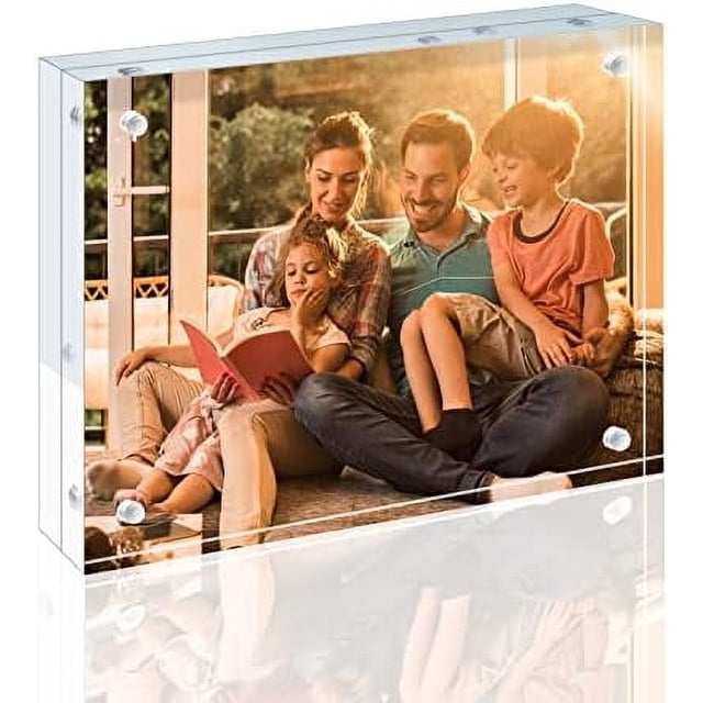 5x7 Acrylic Frame, 20mm Thicker Frameless Clear Picture Frame, Double Sided Magnetic Picture Frame, Free Standing Desktop Display 1 5x7
