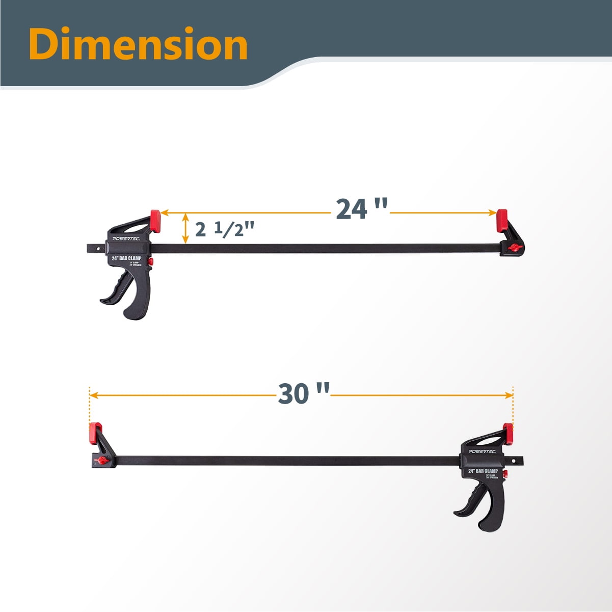 POWERTEC 24" and 36" Bar Clamps with Spreader, Trigger Clamps for Woodworking, One-Handed Carpenter Quick Clamp Sets for Gluing, Wood Clamps for Woodworking Tools, 4PK  (71788)
