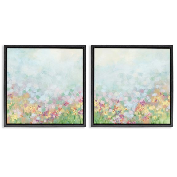 Stupell Industries Pastel Spring Flower Field Abstract Painting Black Floater Framed Canvas Art Print Wall Art, 18 x 18, Set of 2